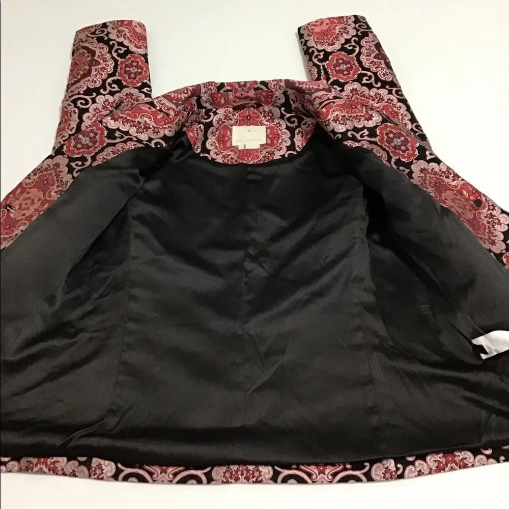 kate spade Red Runway Medallion Jacquard Pantsuit Blazer Size 2 Trousers Size 0